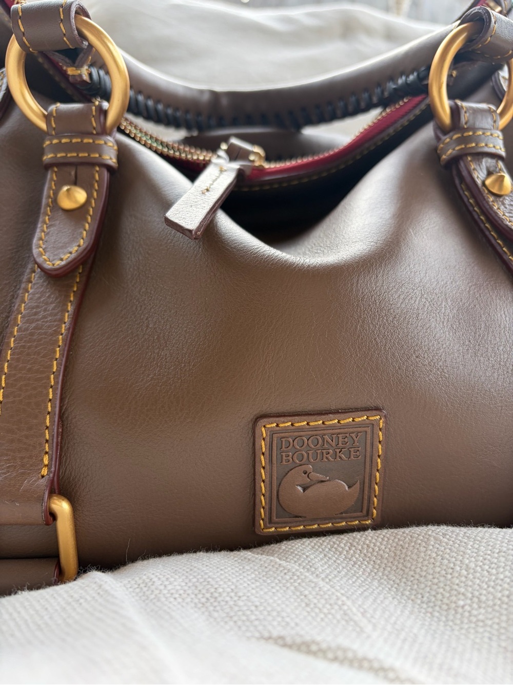 Dooney & Bourke Chocolate Brown Leather Shoulder Bag with Gold Hardware - Picture 2 of 6